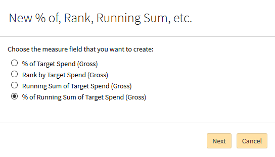 New % modal with percent of running sum of target spend selected